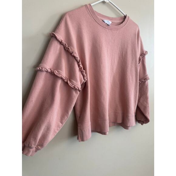 Time & Tru Pink Ruffle Sleeve Sweatshirt XL - Picture 4 of 6